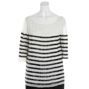 Alice + Olivia white blouse with sequin stripes